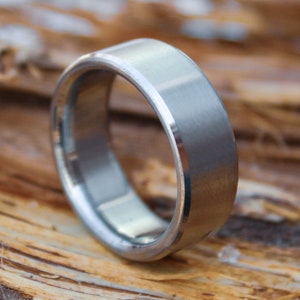 Titanium Ring with Beveled Edges - Classic mens wedding ring, satin and silver ring, simple mans wedding band, brushed titanium