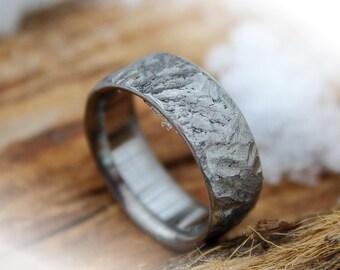 Hammered Titanium Ring, Mens Wedding Band, Distressed Rustic Finish