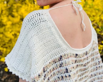 Crochet Pattern - Caitlin's Desert Top, Open Back Tee, Short Sleeve Top