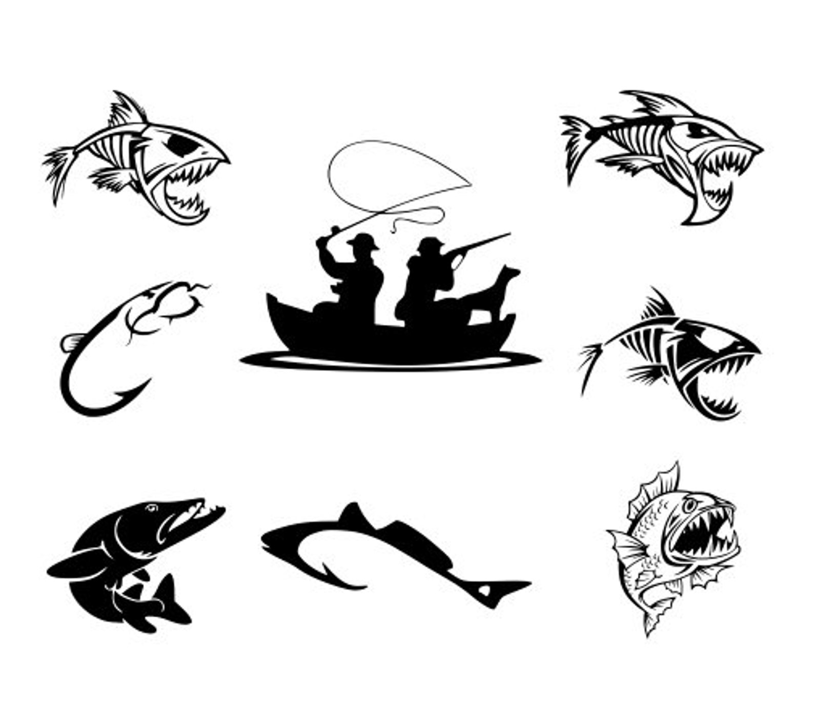 Fishing Sea Bass Fish on Hook Fish Bone Svg Files. Digital Etsy