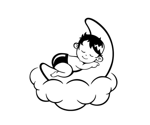Download Cute Toddler Baby Boy Newborn Sleeping On Moon Silhouette Svg Etsy