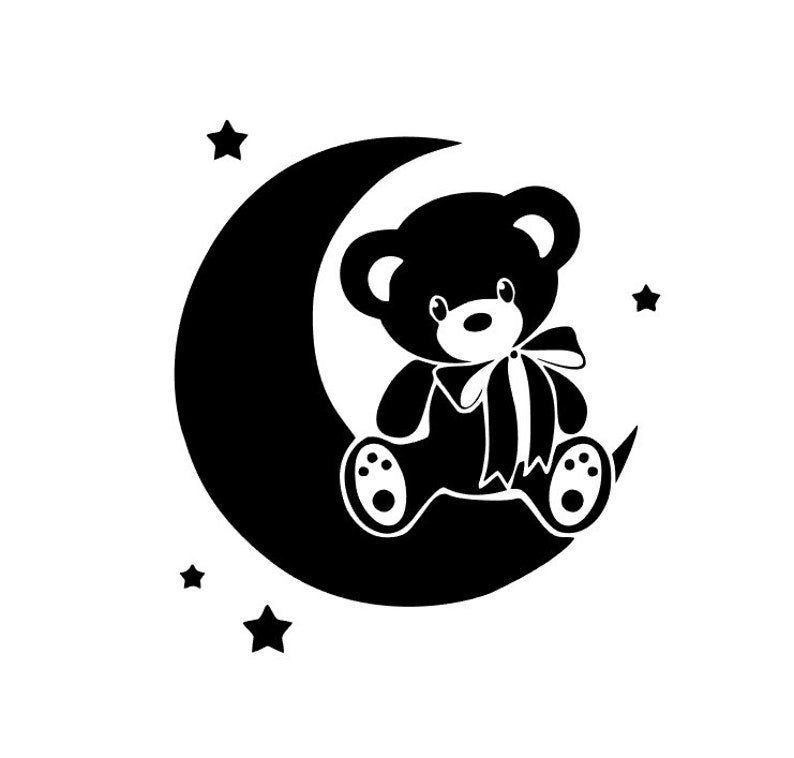 Download Cute Teddy bear on moon silhouette svg file. Vector art ...