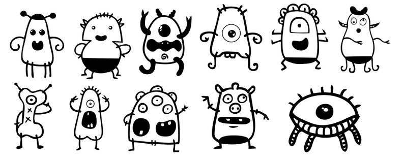 Download 26 Cute funny little mini monsters silhouette svg cut file ...