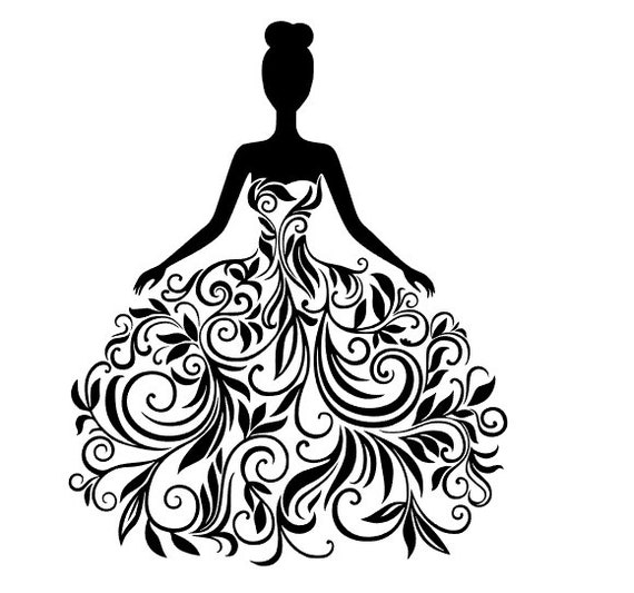 Flower Wedding Dress Bride Girl Invitational Decor Svg Vectr Etsy