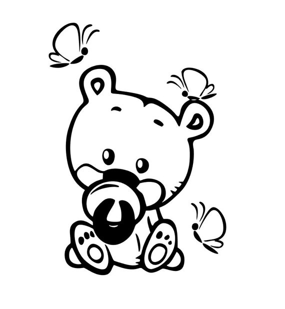 Download Cute Newborn Baby Teddy Bear With Pacifier Silhouette Svg Etsy