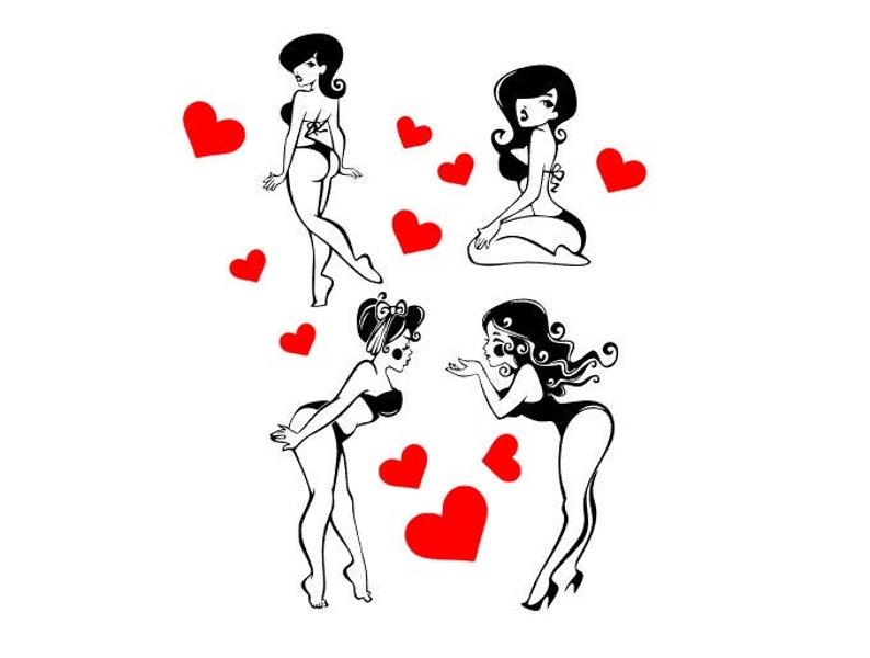 Download Pin-Up Girl Sexy curly bikini woman silhouette svg. Vector ...