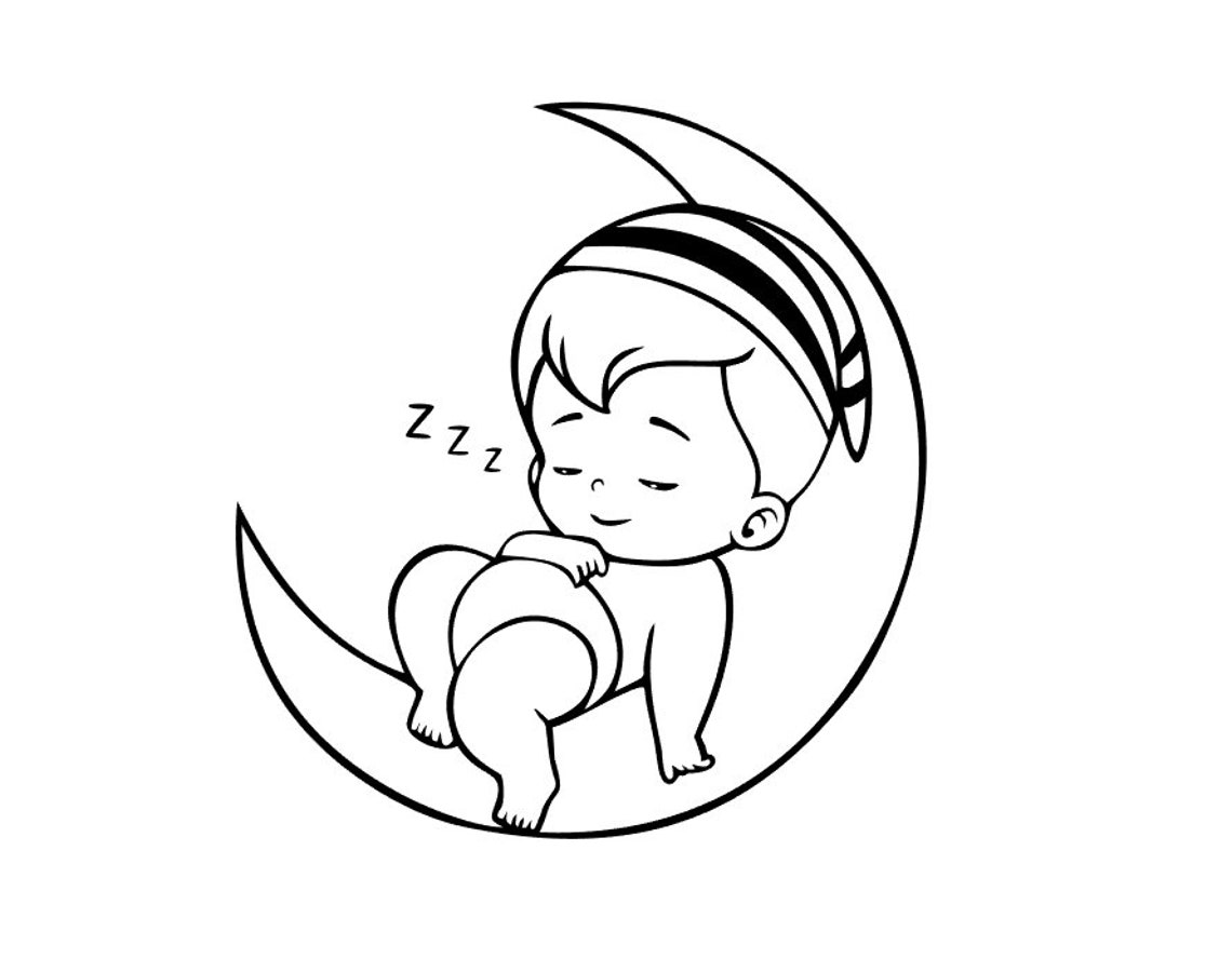 Cute newborn baby boy sleeping on moon silhouette svg file for Etsy