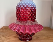 Fenton Glass Cranberry Opalescent Hobnail 3 Piece Fairy Lamp