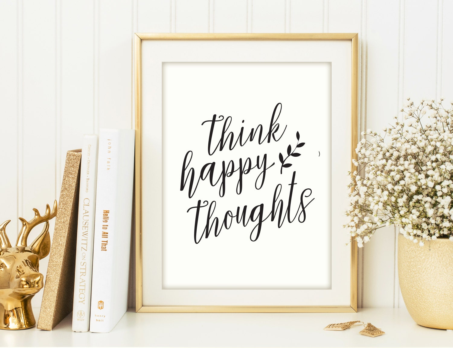 Think happy thoughts print Think happy thoughts sign | Etsy