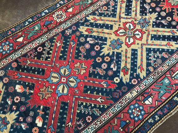 Antique Vintage Caucasian Karabagh Runner Rug 4 X - 4 X 9 Rug Runner Antique Vintage Caucasian Karabagh Runner Rug 4 X - 4 X 9 Rug Runner