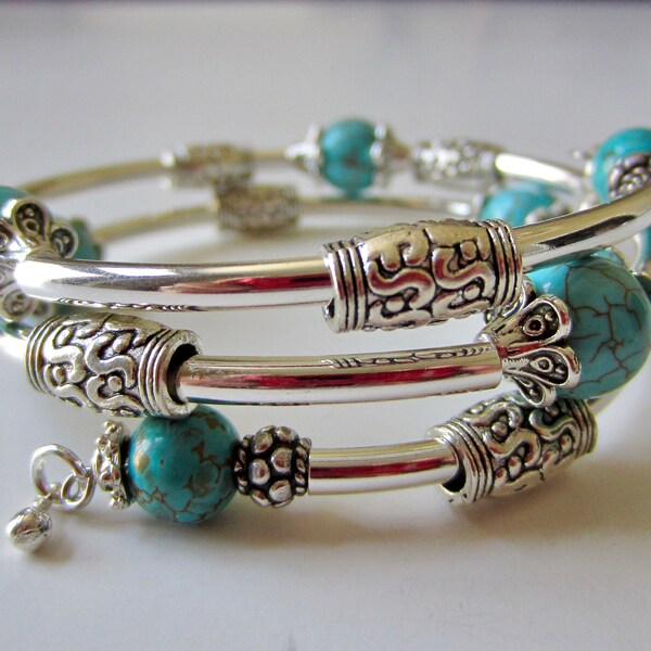 Silver Turquoise Tube Bracelet main image 1