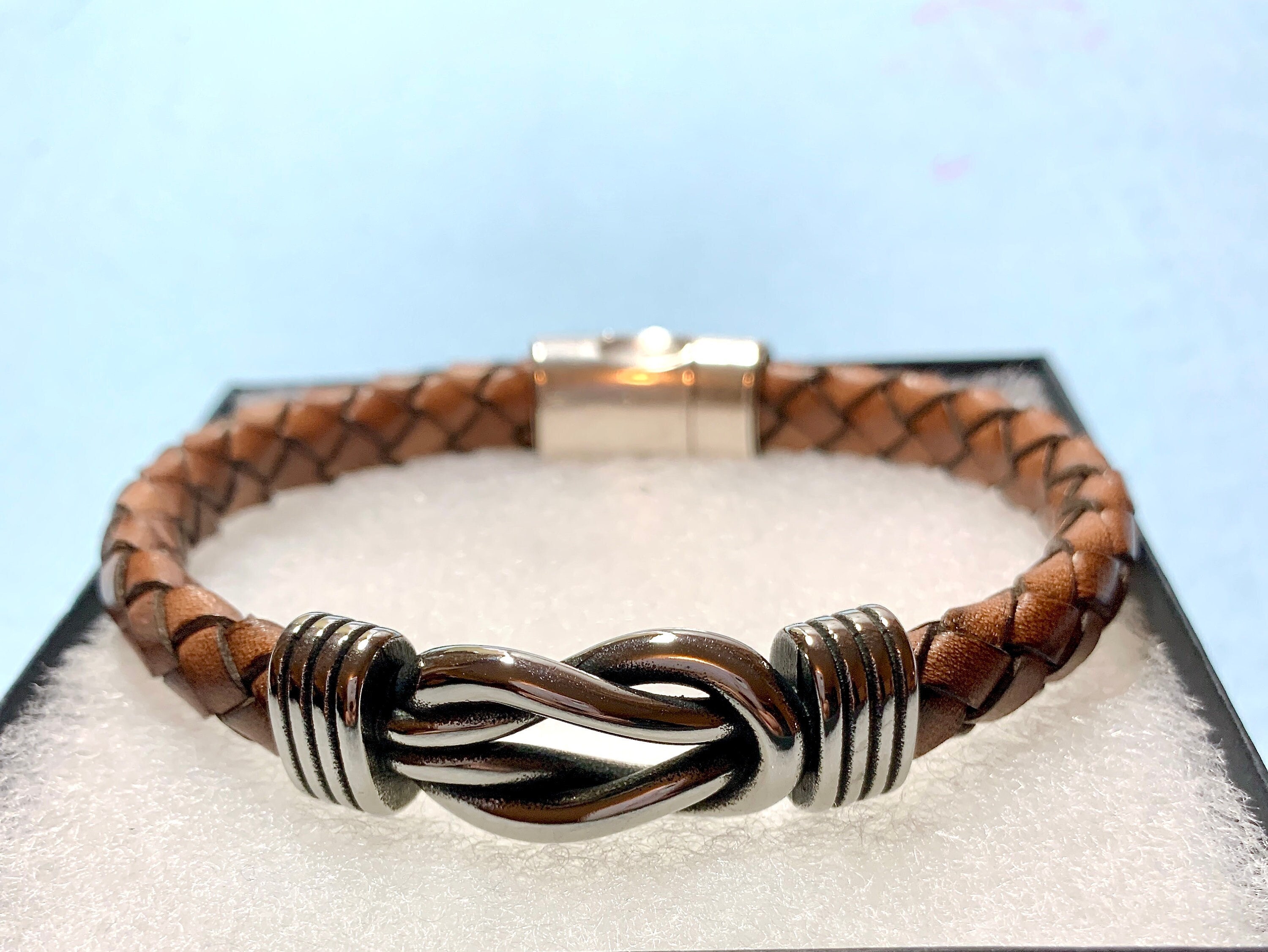 Brown leather celtic bracelet wristband mens boys 1..25"  wide adjustable LB0230 
