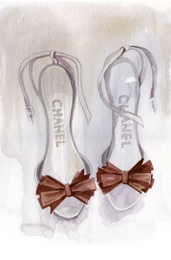 Chanel Zapatos De Ilustracion Acuarela Grabado De La Etsy