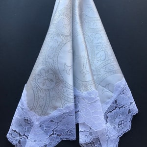 Church Scarf - White  & silver with lace