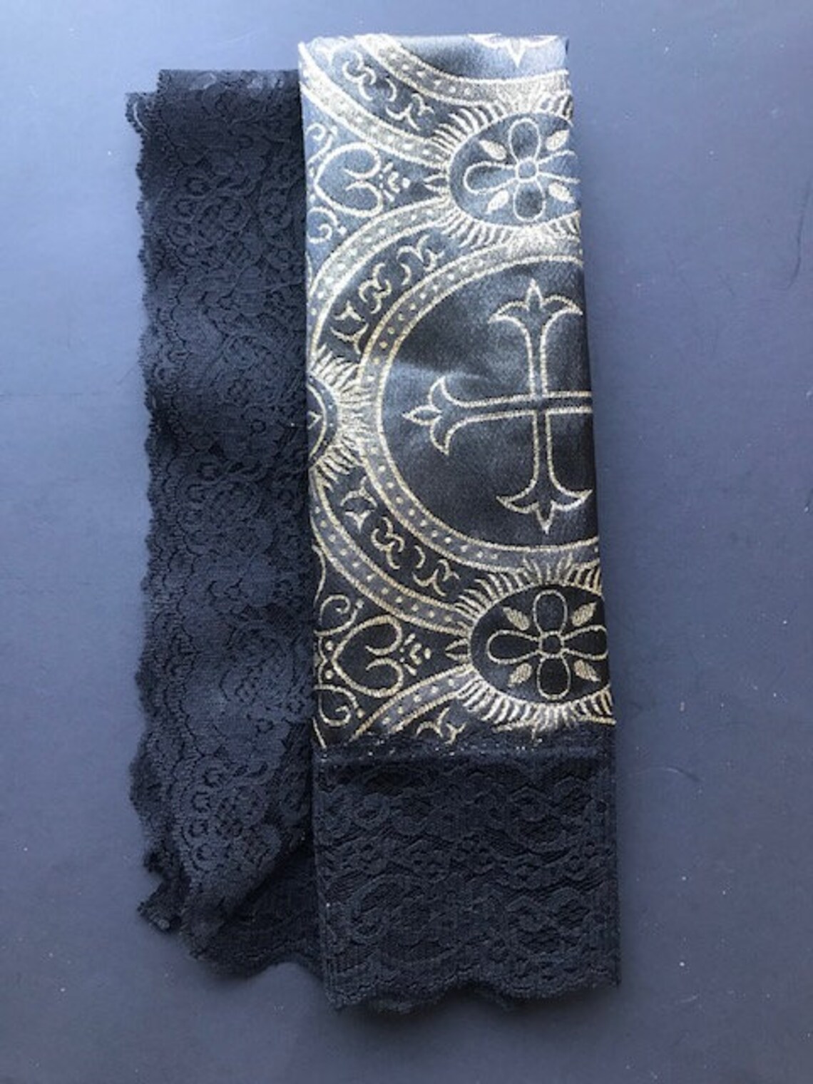 Church Lap Scarf/prayer Cloth Black With Images of Gold Etsy