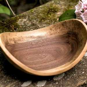 Small Black Walnut Bowl with Live Edge, Handmade New England Hardwood