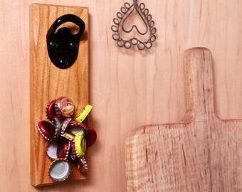 Hardwood Magnetic Bottle Opener - Wall Mount Cherry Opener with Rare Earth Magnets