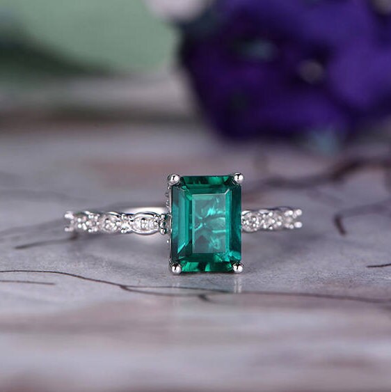 6x8mm Emerald Cut Emerald Engagement Ring14k White | Etsy
