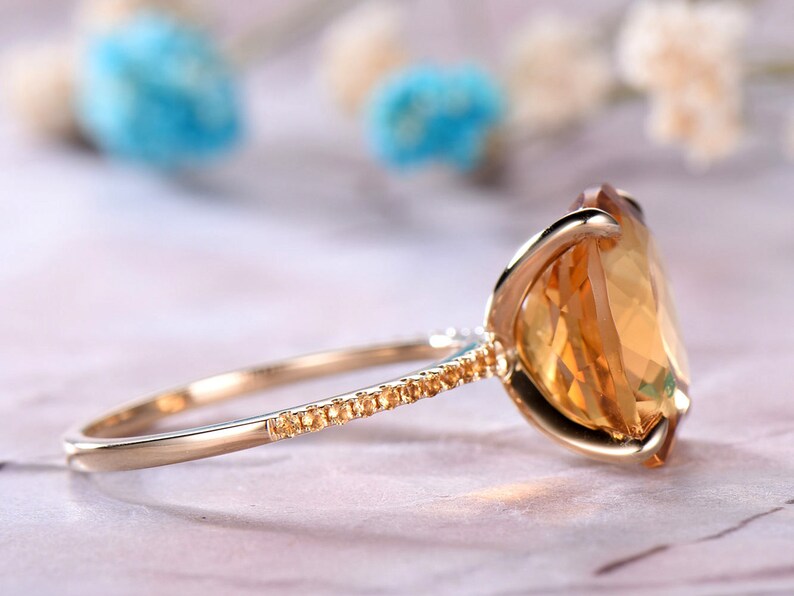 Citrine Engagement Ring,Micro Pave,14k Yellow Gold,Birthstone band,Anniversary ring,Promise ring,Eternity,Stackable Band,Gift for her