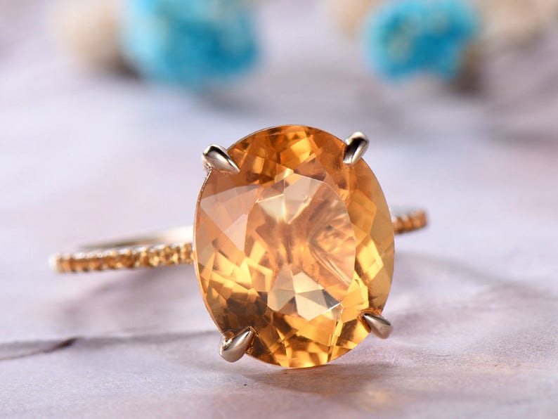 Citrine Engagement Ring,Micro Pave,14k Yellow Gold,Birthstone band,Anniversary ring,Promise ring,Eternity,Stackable Band,Gift for her