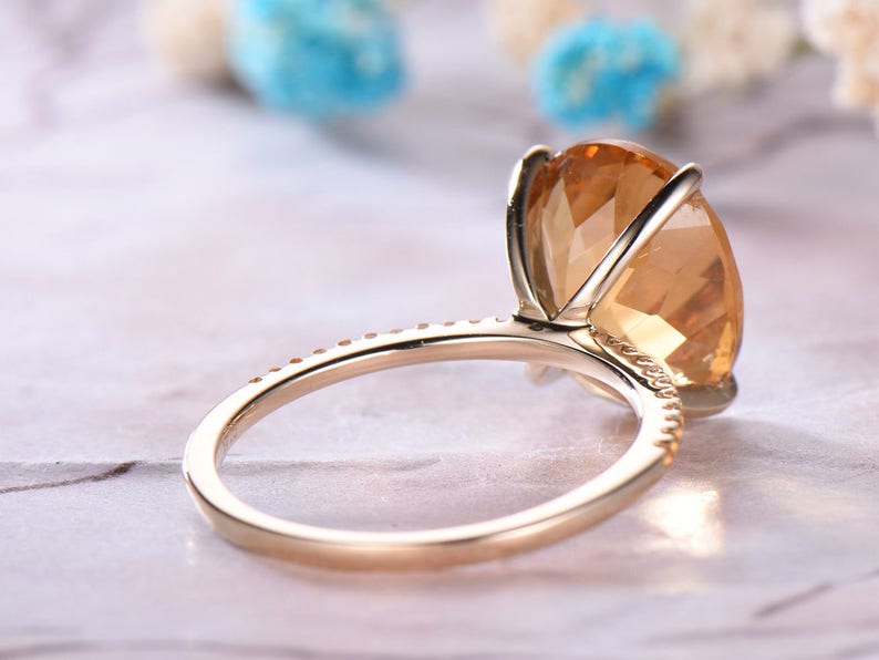 Citrine Engagement Ring,Micro Pave,14k Yellow Gold,Birthstone band,Anniversary ring,Promise ring,Eternity,Stackable Band,Gift for her