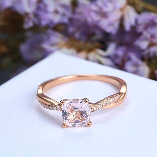 7mm Cushion Cut Morganite Engagement Ring14k Rose | Etsy