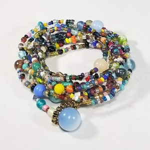 Beaded multi wrap armband met lange ketting, gelaagde parel armband, knop gesp armband, Vintage bauble knop