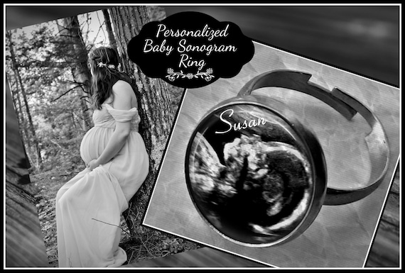 Personalized Baby Ultrasound Sonogram Photo Ring With Baby Name
