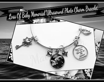 Loss Of Baby Memorial  Photo Sonogram Ultrasound Charm Bracelet Remembrance  Keepsake With Sentiment Quote Miscarriage Sympathy Gift