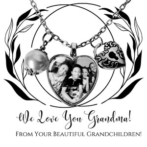 Collar con foto de corazón con dije de imagen para abuela y nietos con parte posterior personalizada, regalo de joyería con tarjeta de mensaje para abuela de parte de nietos
