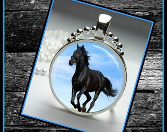Black Stallion Horse Pendant Necklace Horse Themed Photo Jewelry