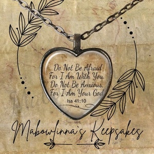 Jw Sister Keepsake Heart Necklace &quot;Do Not Be Afraid&quot;  Isaiah 41:10 Scripture Quote, Antique Vintage Bronze  Jw Baptism Gift, Jw Pioneer Gift