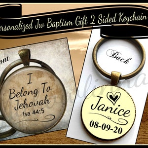 Jw Baptism Bronze Keychain Gift With Name And Baptism Date &quot;I Belong To Jehovah&quot;  2 Sided Keychain &quot;Antique Vintage&quot; Design
