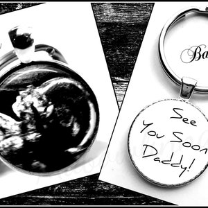 Ultrasound Sonogram Gift For Dad To Be Photo Keychain With Quote, See You Soon Daddy!  Double Sided Baby Announcement Gift