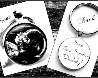 Ultrasound Sonogram Gift For Dad To Be Photo Keychain With Quote, See You Soon Daddy!  Double Sided Baby Announcement Gift
