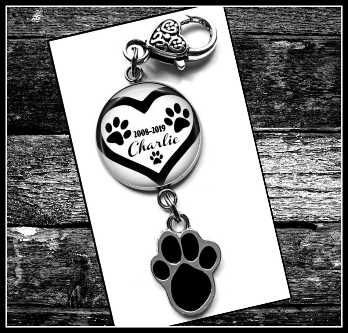 Personalized Pet Memorial Paw Print Bag Charm, Pawprints in My Heart