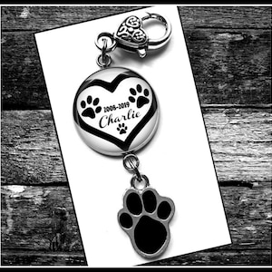 Personalized Pet Memorial Paw Print Bag Charm, Pawprints In My Heart Keychain With Pet Name & Dates Dog, Cat Loss Sympathy Gift