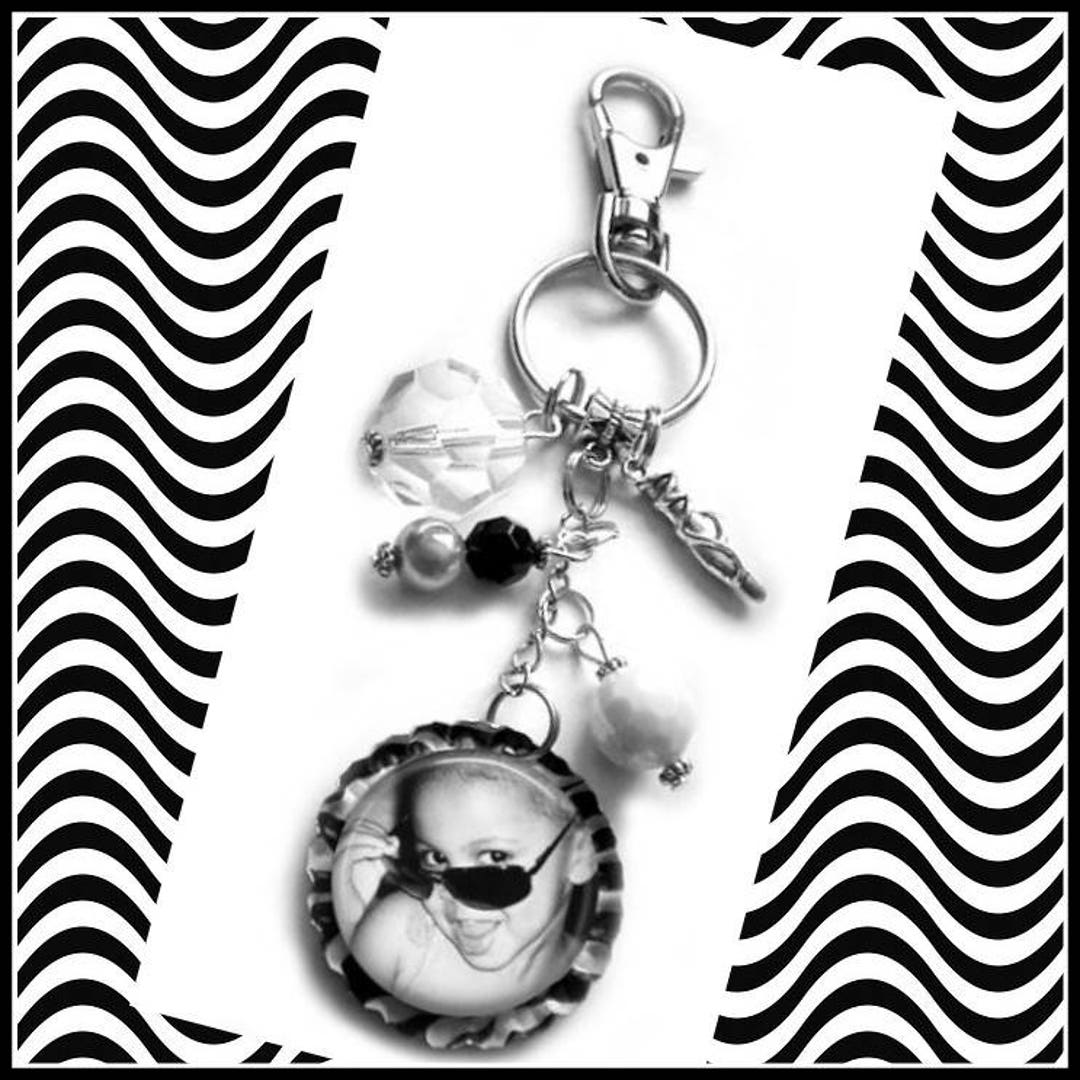 Custom Photo Dance Bag Charm Keychain Black & White Zebra Etsy