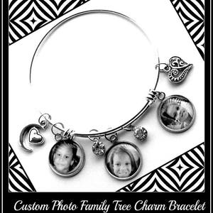 Custom Photo Family Charm Bangle Bracelet Stainless Steel  For Mom Wife Grandmother Nana Gift
