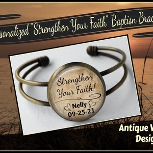 Personalized Jw Sister Baptism Gift "Strengthen Your Faith"  "Antique Vintage Inspired"  Bronze Cuff Bracelet With Name & Baptism Date