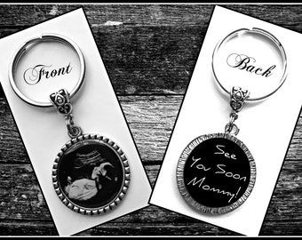 New Mom & Dad To Be, His And Hers Baby Announcement  Ultrasound Sonogram Photo Keychain Quote, See You Soon Mommy, Daddy, Double Sided