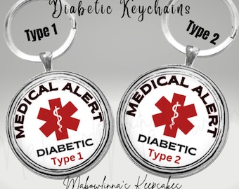 Diabetische medische waarschuwingssleutelhangers Type 1 Type 2 Medical Awareness Emergency Id Diabetes Sleutelhanger