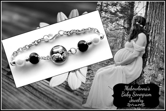 Baby Sonogram Bracelet Gift for Mom to Be Black White Pearl Glass Bead Stainless Steel Chain Bracelet Baby Shower Maternity Ultrasound Etsy
