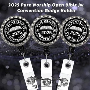 JW 2025 Convention Ausweishalter ""Pure Worship"" Convention Ausweisrolle Einzeln Oder 3Pc Bundle Pack Schwarz & Weiß Offene Bibel Design."