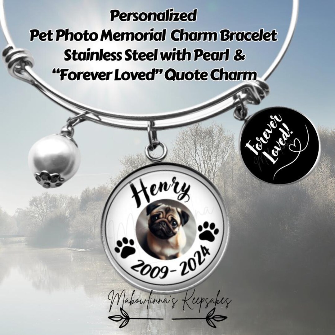 Dog Loss Memorial Bracelet - Personalized Pet Photo, Pearl & Forever ...