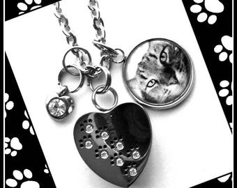 Cat Memorial Custom Photo Heart Cremation Urn Charmed Necklace Pet Memorial Jewelry Anti-Tarnish Stainless Steel