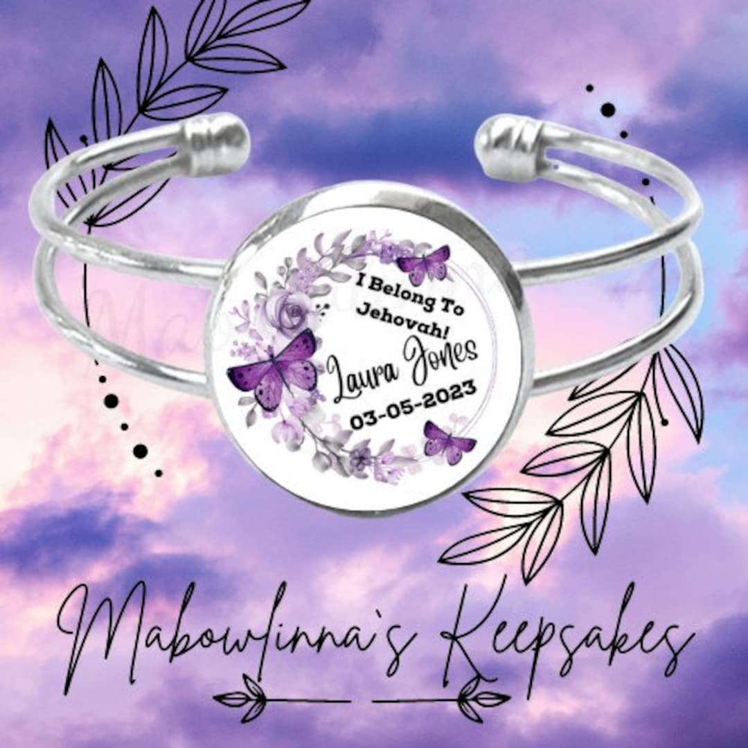 Jw Baptism Gifts i Belong to Jehovah or best Life Ever Purple Floral Butterflies Cuff Bracelet