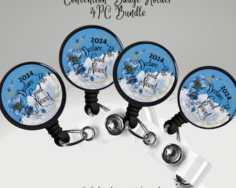 JW Convention Badge Holder 2024 "Declare The Good News"Regional Convention Badge Reel, Blue Floral Clouds Design Single Or 4Pc Bundle Pack