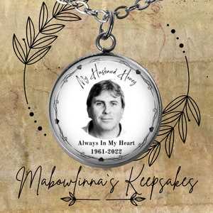 Loss Of Husband &quot;Always In My Heart&quot; Memorial  Custom Photo Necklace With Name &  Dates Condolence Sympathy Gift For Widows