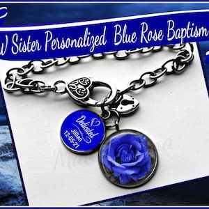 Personalized JW Sister Baptism &quot;Blue Rose&quot; Charm Bracelet With Name & Baptism Date New Sister Convention, Assembly Gifts Stainless Steel